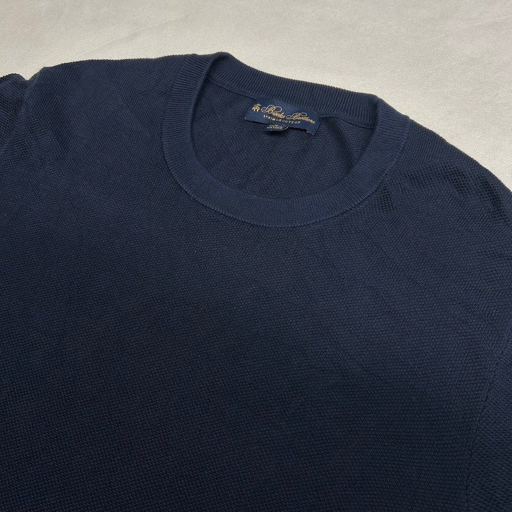 Brooks Brothers Mens Supima Cotton Textured Crewneck Sweater Navy Blue Size M
